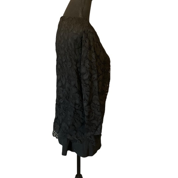 J Jill Wearever Black Floral Lace Overlay Quarter Sleeve - Picture 5 of 9